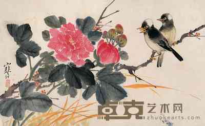 江寒汀 芙蓉双雀图 片 35×56cm